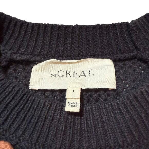 The Great. The Bobble Pom Pom Sweater Knit Navy Blue Brown - Size 1 / Small - Picture 4 of 14